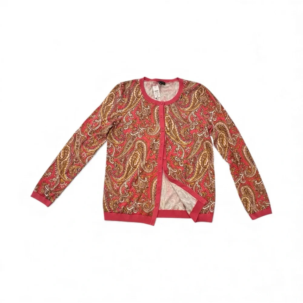 New Talbots Charming English Paisley Cardigan Sweater Sz Medium $80 Lightweight